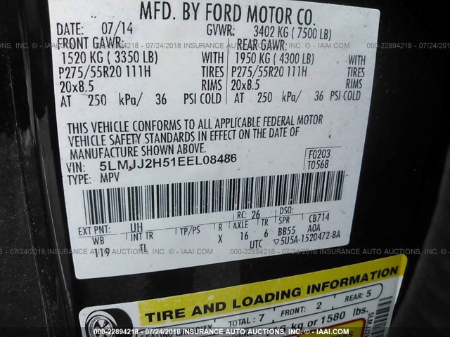 5LMJJ2H51EEL08486 - 2014 LINCOLN NAVIGATOR Qara foto 9