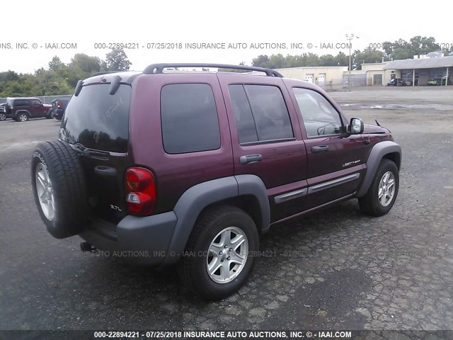 1J4GL48K53W555363 - 2003 JEEP LIBERTY SPORT/FREEDOM ბურგუნდია ფოტო 4