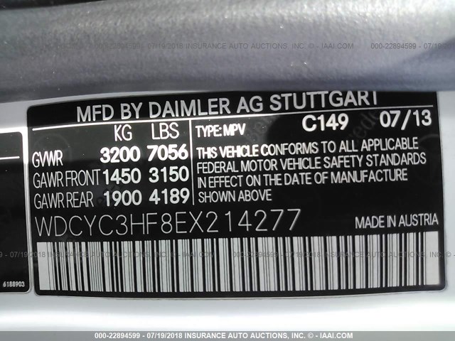 WDCYC3HF8EX214277 - 2014 MERCEDES-BENZ G 550 WHITE photo 9