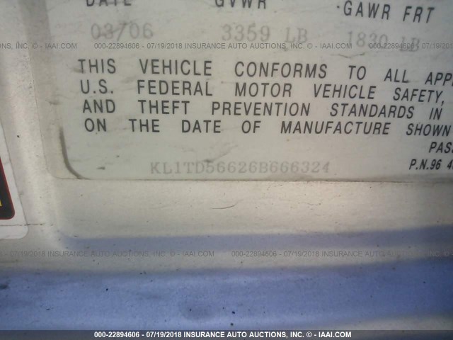 KL1TD56626B666324 - 2006 CHEVROLET AVEO LS SILVER photo 9