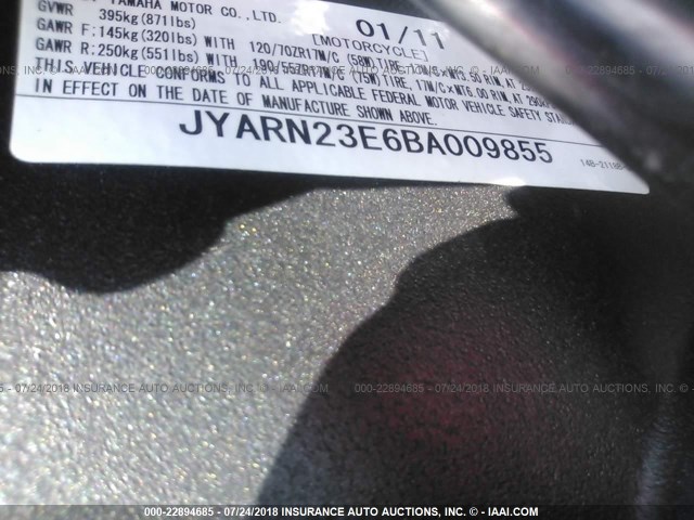 JYARN23E6BA009855 - 2011 YAMAHA YZFR1 RED photo 10