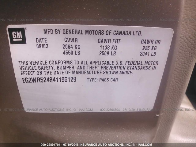 2G2WR524841195129 - 2004 PONTIAC GRAND PRIX GTP Qızıl foto 9