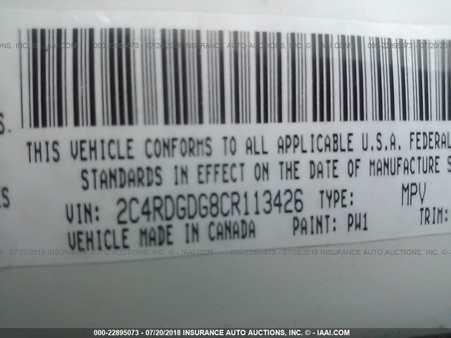 2C4RDGDG8CR113426 - 2012 DODGE GRAND CARAVAN CREW WHITE photo 9