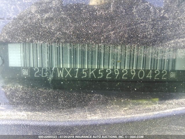 2G1WX15K529290422 - 2002 CHEVROLET MONTE CARLO SS შავი ფოტო 9