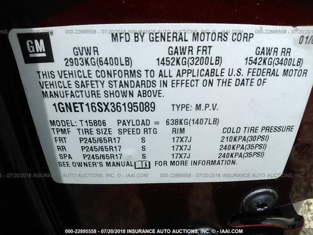 1GNET16SX36195089 - 2003 CHEVROLET TRAILBLAZER EXT MAROON photo 9