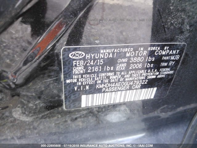 KMHDH4AE0GU479322 - 2016 HYUNDAI ELANTRA SE/SPORT/LIMITED BLACK photo 9