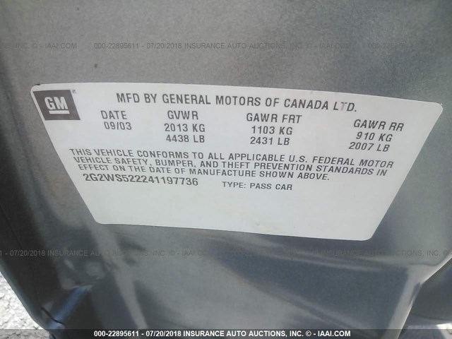 2G2WS522241197736 - 2004 PONTIAC GRAND PRIX GT2 GRAY photo 9