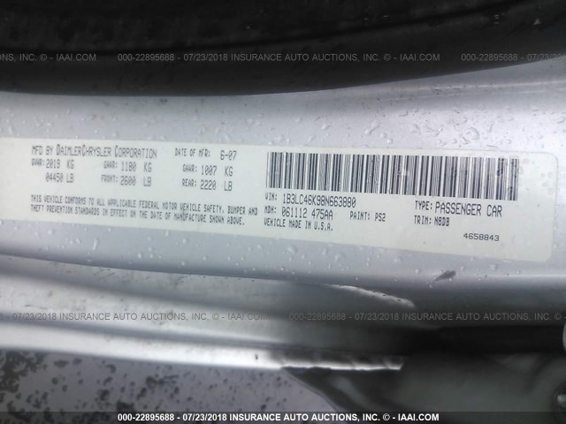 1B3LC46K98N663880 - 2008 DODGE AVENGER SE 银色 照片 9