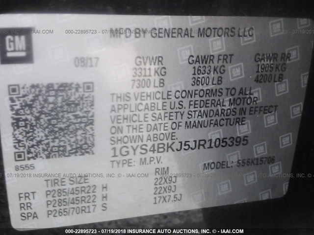 1GYS4BKJ5JR105395 - 2018 CADILLAC ESCALADE LUXURY შავი ფოტო 9