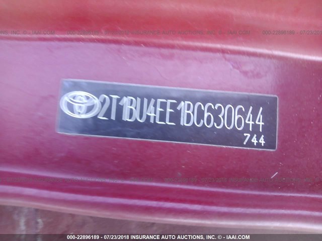 2T1BU4EE1BC630644 - 2011 TOYOTA COROLLA S/LE RED photo 9