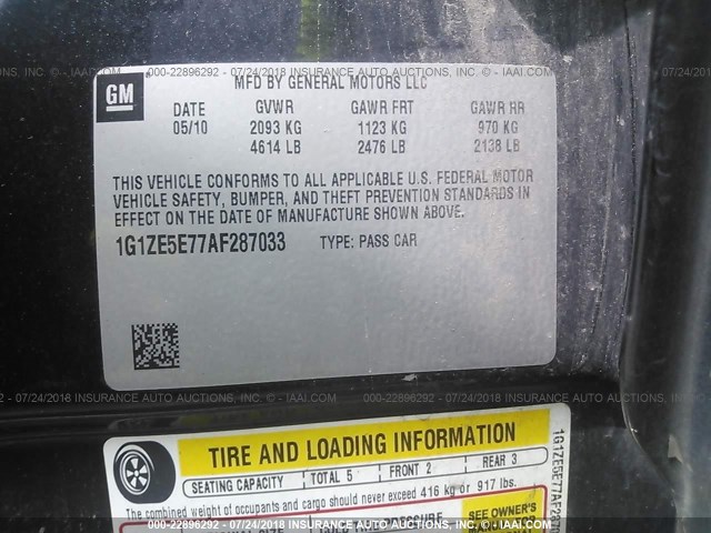 1G1ZE5E77AF287033 - 2010 CHEVROLET MALIBU LTZ 灰色 照片 9