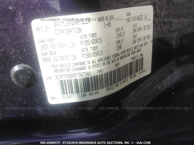 3C4FY58B95T567341 - 2005 CHRYSLER PT CRUISER TOURING PURPLE photo 9