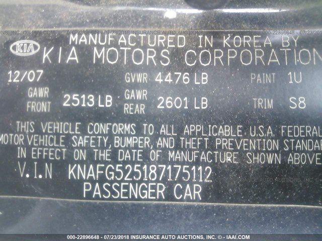 KNAFG525187175112 - 2008 KIA RONDO LX/EX GRAY photo 9