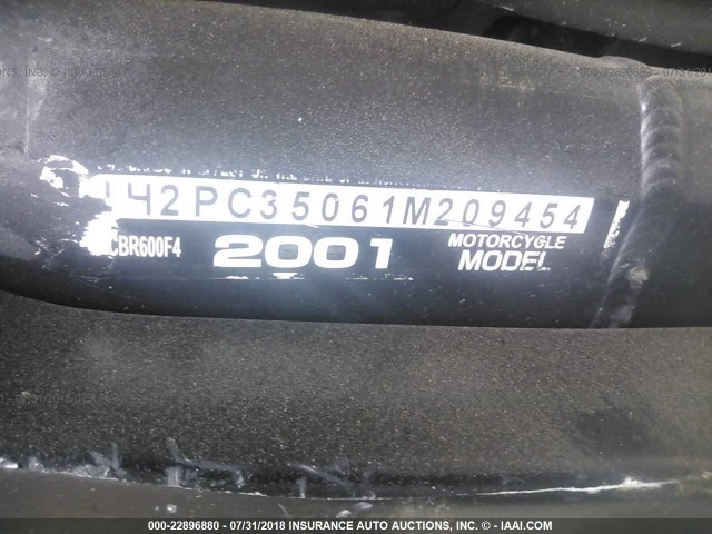 JH2PC35061M209454 - 2001 HONDA CBR600 F4 BLACK photo 10