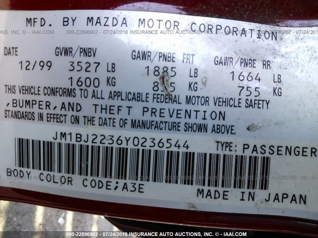 JM1BJ2236Y0236544 - 2000 MAZDA PROTEGE ES RED photo 9