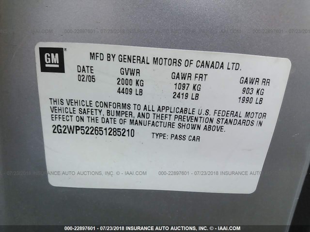 2G2WP522651285210 - 2005 PONTIAC GRAND PRIX Gümüş foto 9
