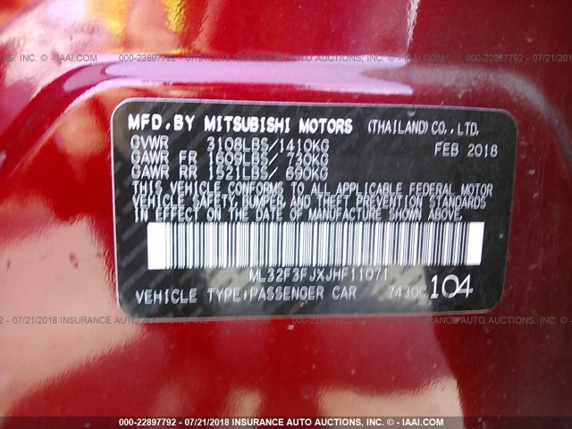 ML32F3FJXJHF11071 - 2018 MITSUBISHI MIRAGE G4 ES Qırmızı foto 9