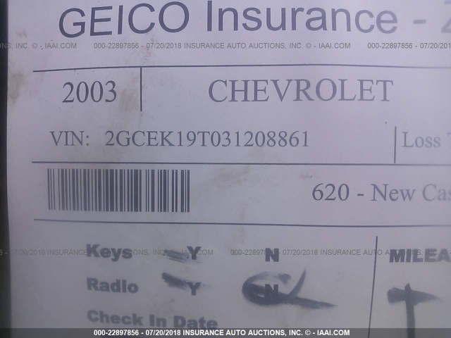 2GCEK19T031208861 - 2003 CHEVROLET SILVERADO K1500 BLUE photo 9