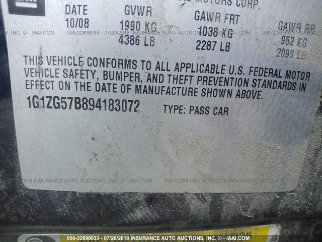 1G1ZG57B894183072 - 2009 CHEVROLET MALIBU LS BLUE photo 9