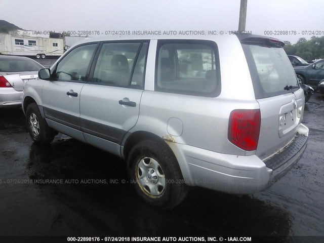 2HKYF18165H550916 - 2005 HONDA PILOT LX SILVER photo 3