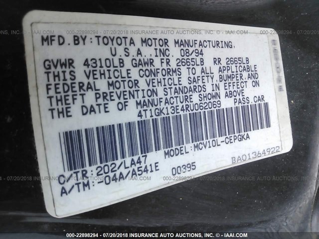 4T1GK13E4RU062069 - 1994 TOYOTA CAMRY XLE BLACK photo 9