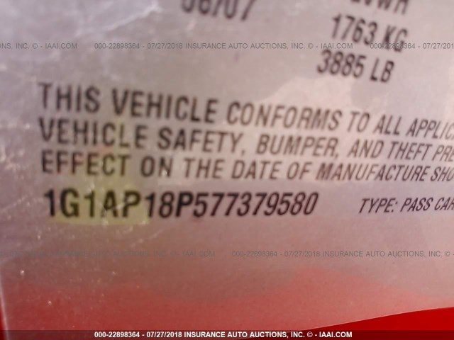 1G1AP18P577379580 - 2007 CHEVROLET COBALT SS SUPERCHARGED RED photo 9