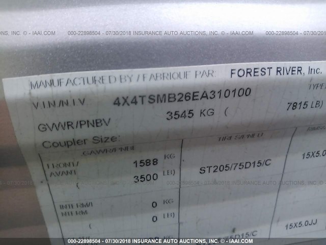 4X4TSMB26EA310100 - 2014 FOREST RIVER SALEM  白色 照片 9