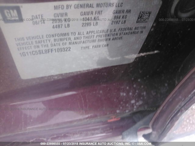 1G11C5SL8FF109322 - 2015 CHEVROLET MALIBU 1LT MAROON photo 9