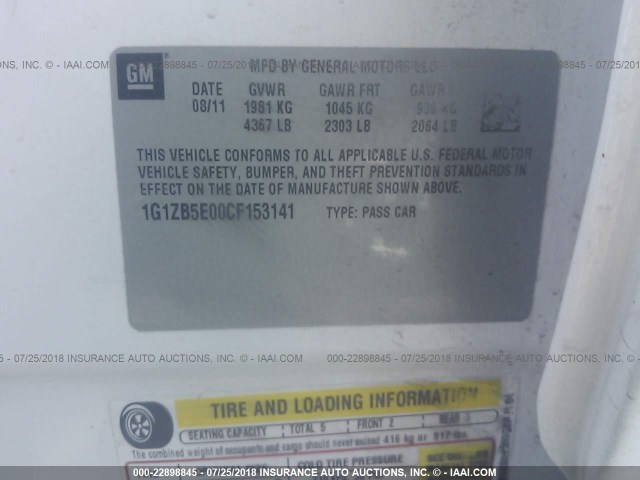 1G1ZB5E00CF153141 - 2012 CHEVROLET MALIBU LS Ağ foto 9