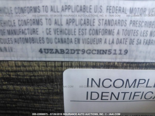 4UZAB2DT9GCHN5119 - 2016 NEWMAR VENTANA  თაფლისფერი ფოტო 9