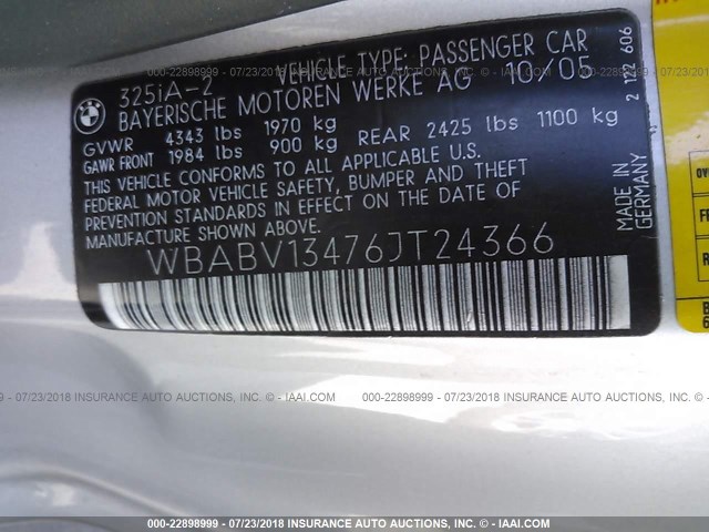 WBABV13476JT24366 - 2006 BMW 325 CI SULEV SILVER photo 9