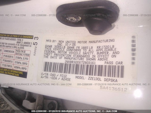 1NXBR32E67Z803161 - 2007 TOYOTA COROLLA CE/LE/S WHITE photo 9