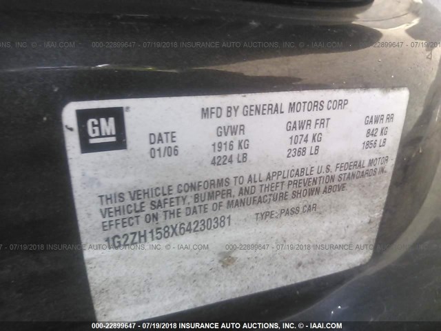 1G2ZH158X64230381 - 2006 PONTIAC G6 GT GRAY photo 9