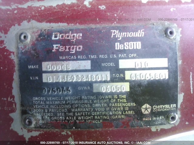 D14JE98248011 - 1979 DODGE CUSTOM  MAROON photo 9