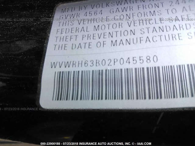 WVWRH63B02P045580 - 2002 VOLKSWAGEN PASSAT GLX BLACK photo 9