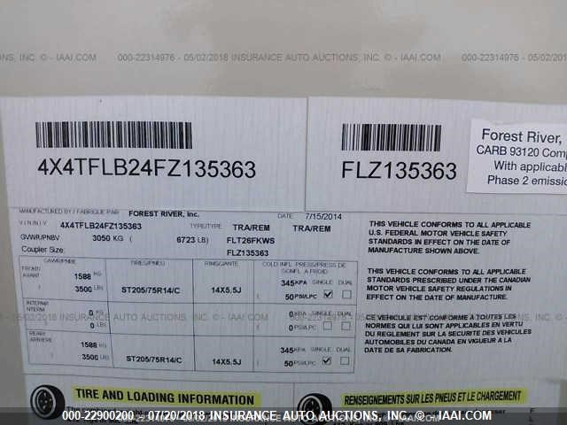 4X4TFLB24FZ135363 - 2015 FOREST RIVER FLAGSTAFF  奶油色 照片 9