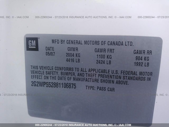 2G2WP552881106875 - 2008 PONTIAC GRAND PRIX Ақ фото 9