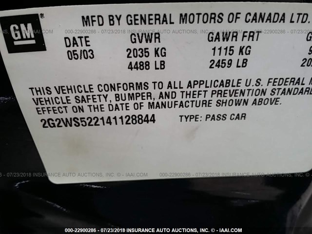 2G2WS522141128844 - 2004 PONTIAC GRAND PRIX GT2 შავი ფოტო 9