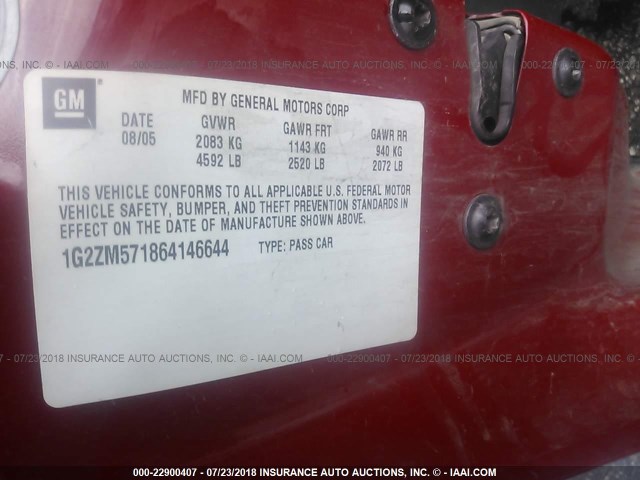 1G2ZM571864146644 - 2006 PONTIAC G6 GTP RED photo 9