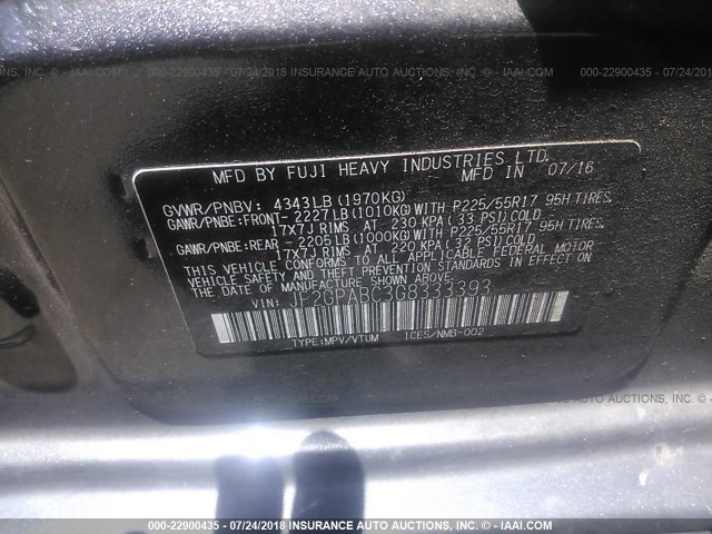 JF2GPABC3G8333393 - 2016 SUBARU CROSSTREK PREMIUM GRAY photo 9