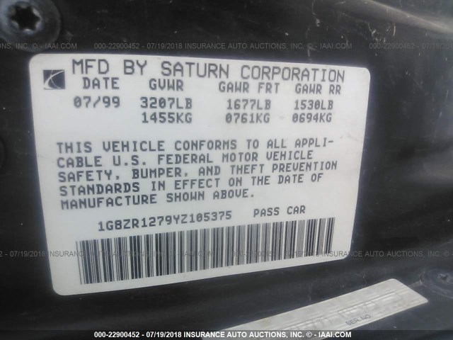 1G8ZR1279YZ105375 - 2000 SATURN SC2 SILVER photo 9