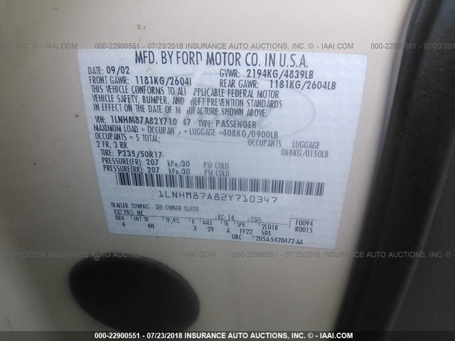 1LNHM87A82Y710347 - 2002 LINCOLN LS 奶油色 照片 9