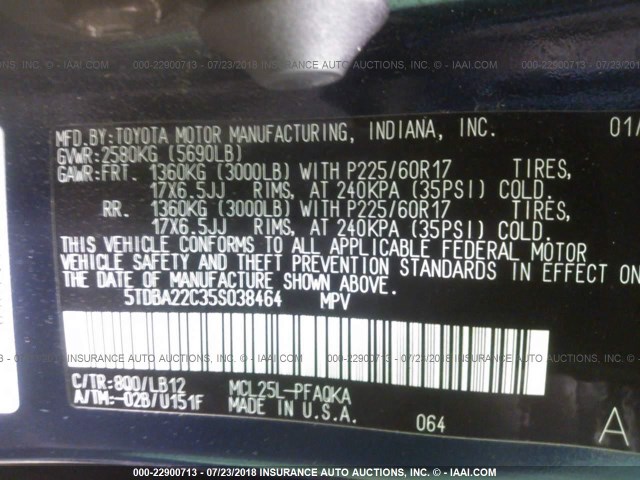 5TDBA22C35S038464 - 2005 TOYOTA SIENNA XLE/XLE LIMITED BLUE photo 9