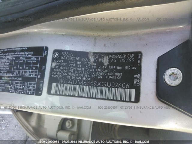 WBADM6349XGU02606 - 1999 BMW 528 I AUTOMATIC SILVER photo 9