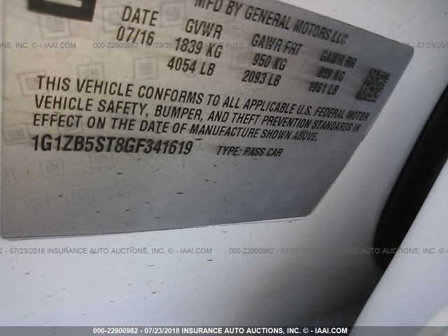 1G1ZB5ST8GF341619 - 2016 CHEVROLET MALIBU LS თეთრი ფოტო 9