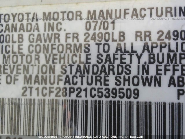 2T1CF28P21C539509 - 2001 TOYOTA CAMRY SOLARA SE/SLE Gümüş foto 9