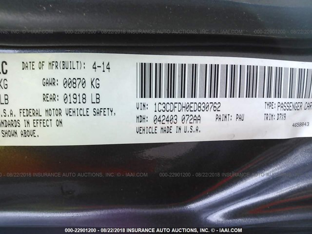 1C3CDFDH0ED830762 - 2014 DODGE DART SE AERO GRAY photo 9