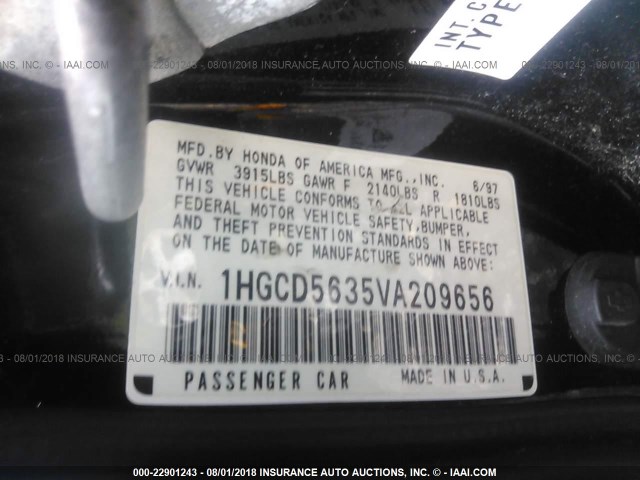 1HGCD5635VA209656 - 1997 HONDA ACCORD LX/EX BLACK photo 9