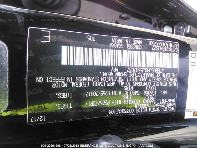 JTEBU5JR0J5537037 - 2018 TOYOTA 4RUNNER SR5 PREM/LTDL/TRAIL/TRD BLACK photo 9