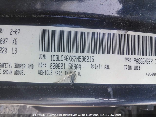 1C3LC46K67N580215 - 2007 CHRYSLER SEBRING BLACK photo 9